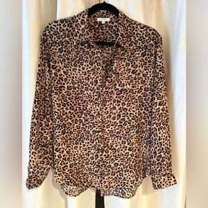 PLEIONE Leopard Print Button-Down Shirt Sz M